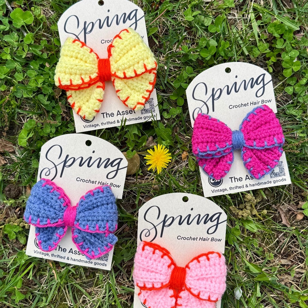 Bright Handmade Crochet Hair Bow Clip